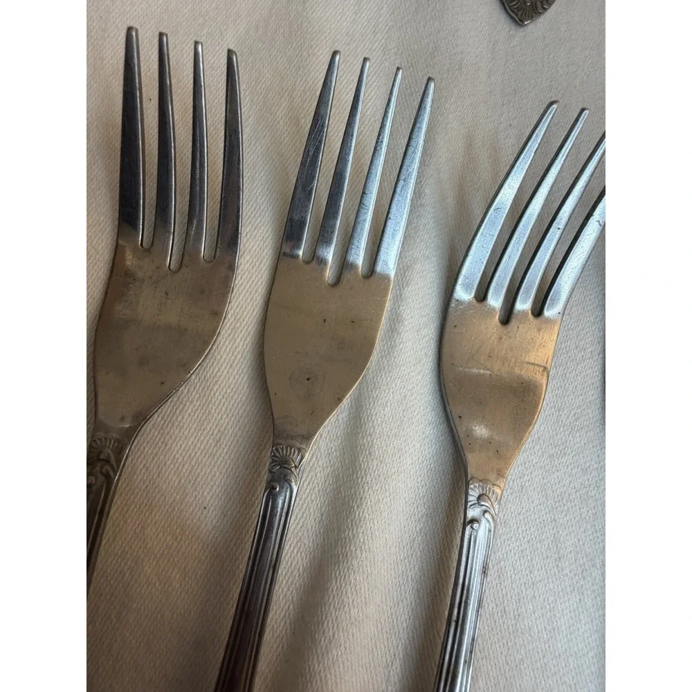 Vintage Utica Stainless Steel‎ Flatware 14 Piece Forks Knifes Spoons Silverware